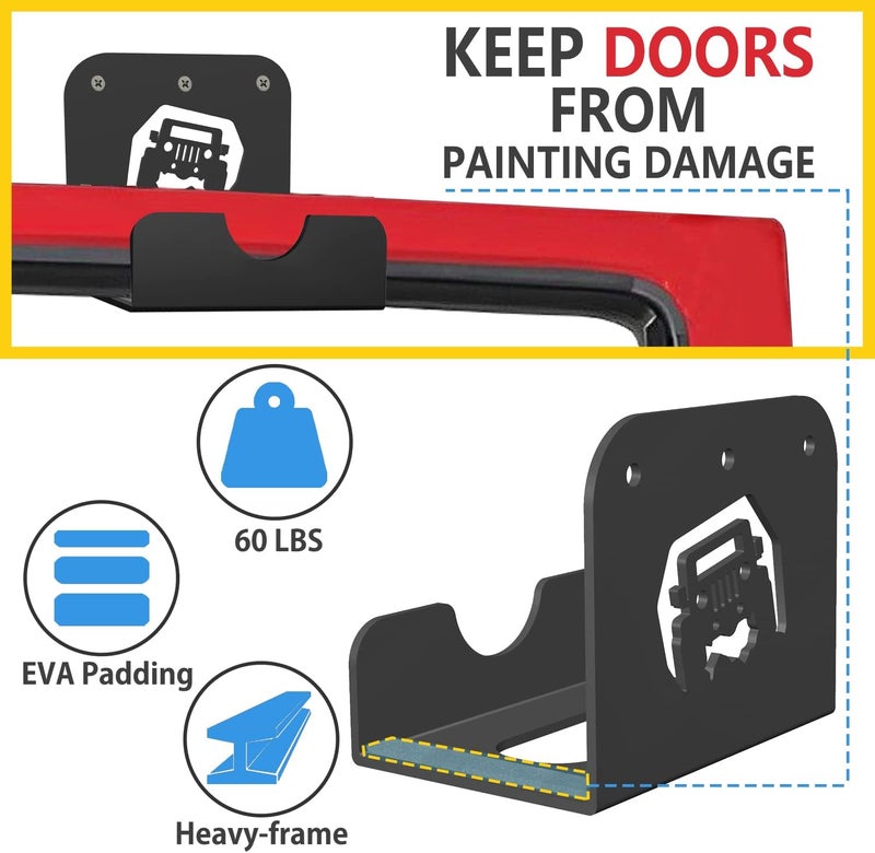 WIPHANY Tunnel Car Pattern Detachable Door Hanger with Rubber Wall Mount Door Hanger Storage Holder Bracket Rack On Garage 4 PCS - Image 3